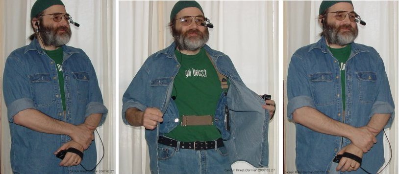 3 views of Greg Priest-Dorman using his wearable computer 3 views of Greg Priest-Dorman using his wearable computer